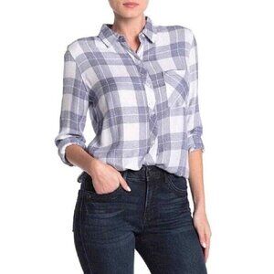 Rails Womens Sz M Blue & White Plaid Hunter Flannel Shirt in River Melange